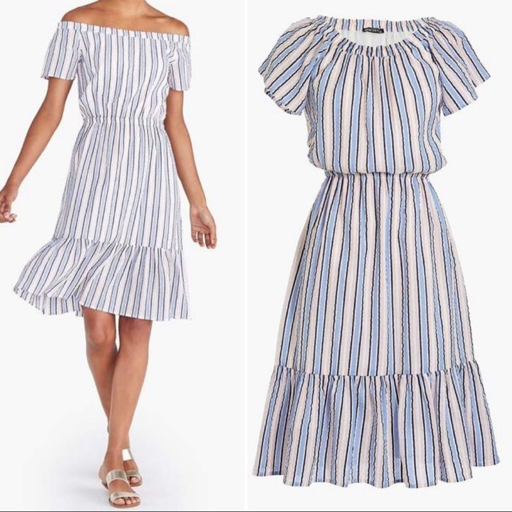 J. Crew Striped Off the Shoulder Peasant Dress Size Large